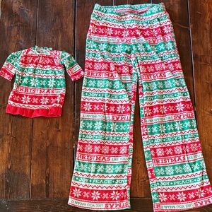 Kohl's Christmas Kids Pajama bottoms with dolls matching nightgown size 6/7